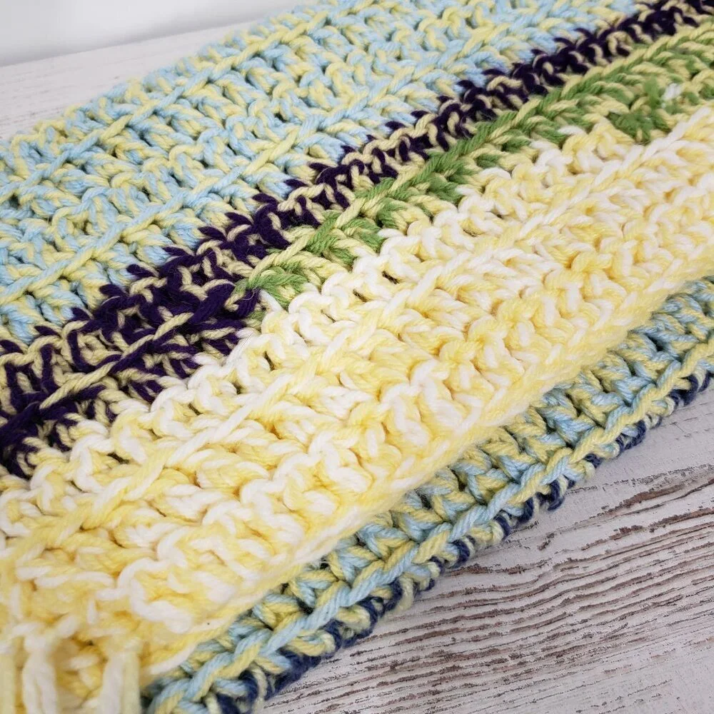 Handmade Multicolor Crocheted Blanket with Fringe  34
